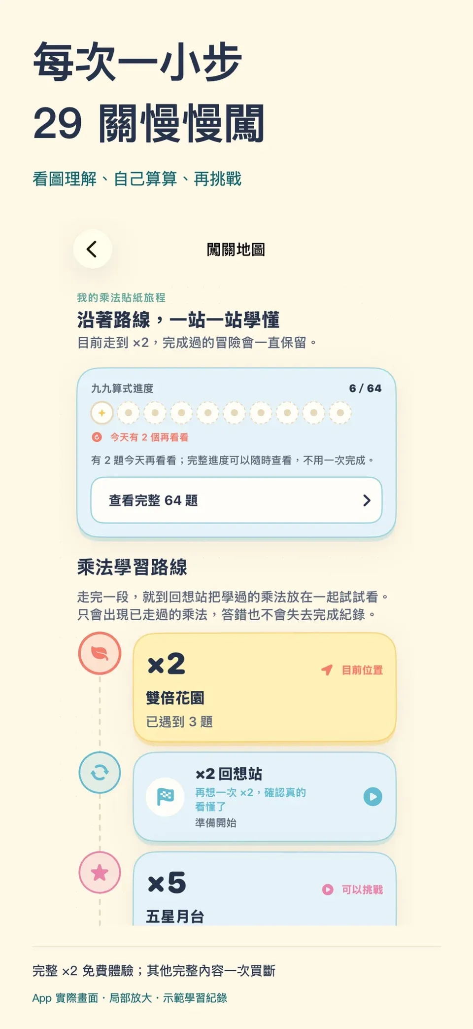 99乘法大挑戰實際畫面：29 關冒險，從第一關開始